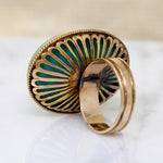 Impressive Teal Turquoise & Gold Statement Ring