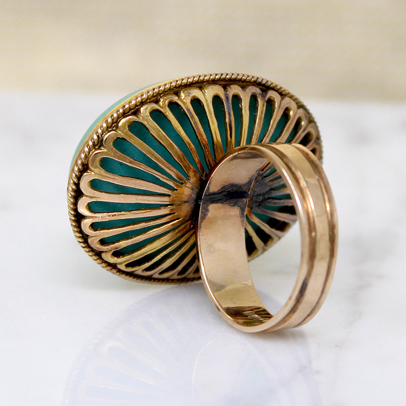 Impressive Teal Turquoise & Gold Statement Ring