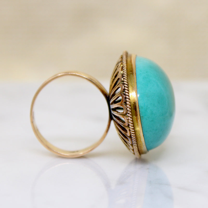 Impressive Teal Turquoise & Gold Statement Ring