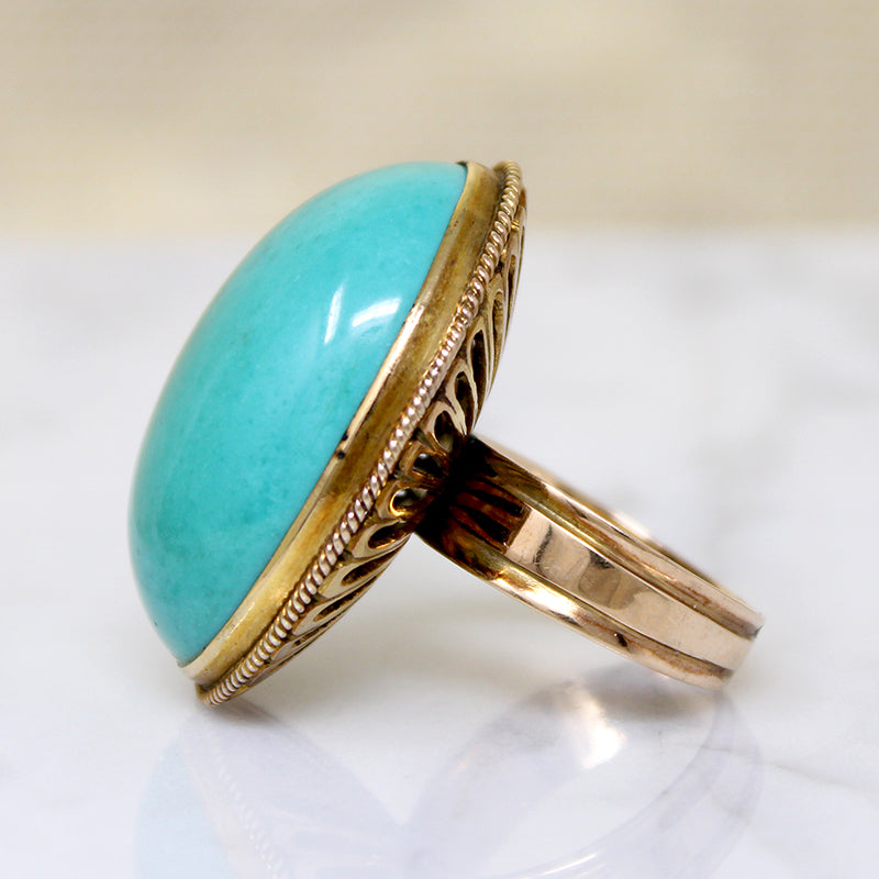 Impressive Teal Turquoise & Gold Statement Ring