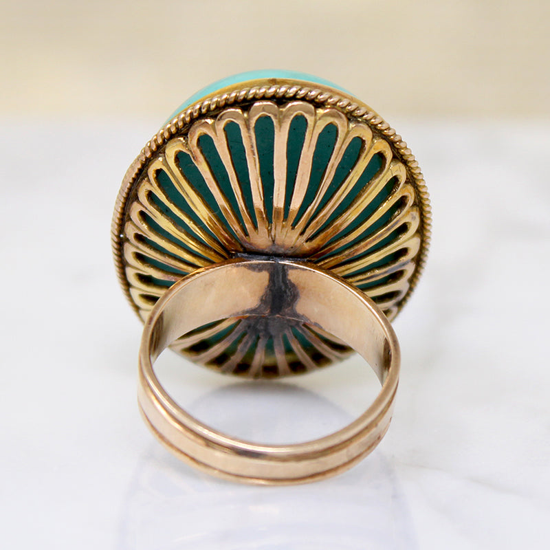 Impressive Teal Turquoise & Gold Statement Ring