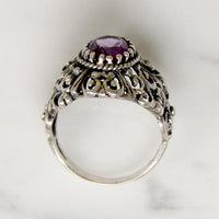 Elaborate Sterling Silver Filigree & Amethyst Ring