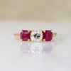 Old Mine Cut Diamond & Ruby 18k Gold Trilogy Ring