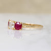 Old Mine Cut Diamond & Ruby 18k Gold Trilogy Ring
