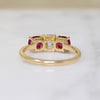 Old Mine Cut Diamond & Ruby 18k Gold Trilogy Ring