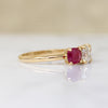 Old Mine Cut Diamond & Ruby 18k Gold Trilogy Ring
