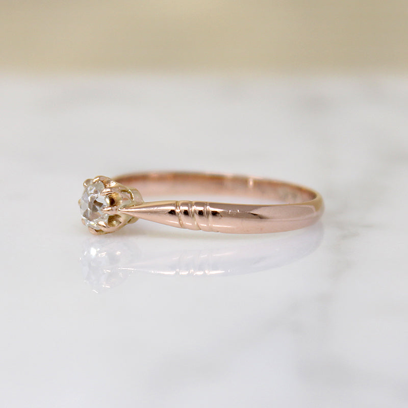 Old Mine Cushion Cut Diamond in Rosy Gold Solitaire Ring