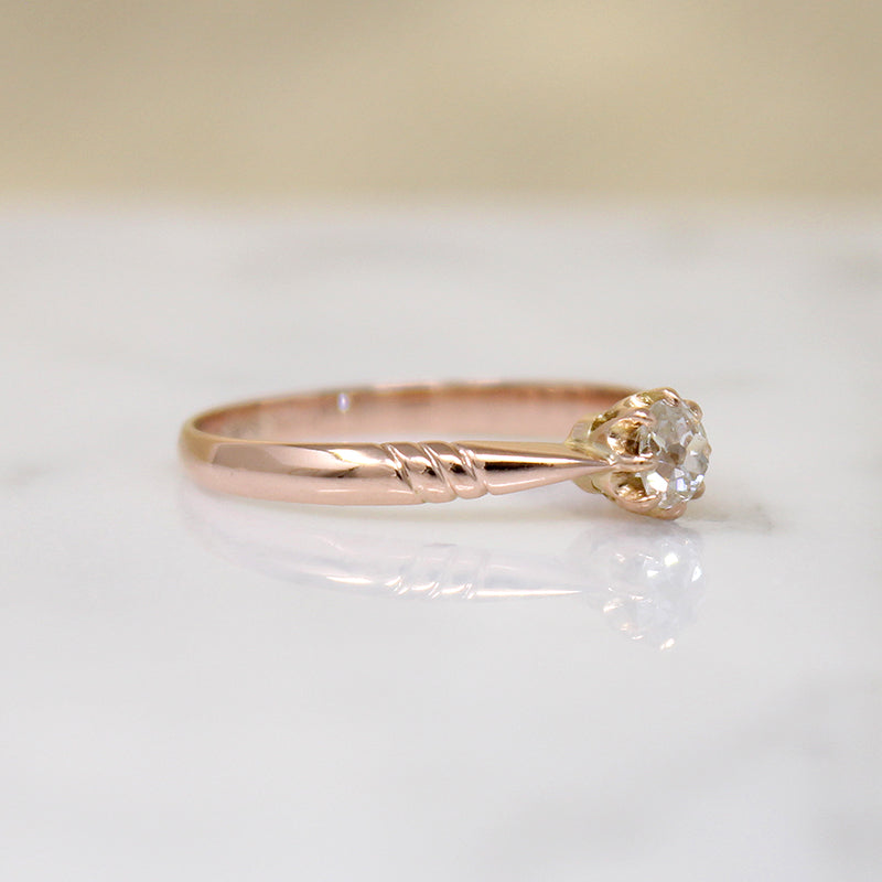 Old Mine Cushion Cut Diamond in Rosy Gold Solitaire Ring