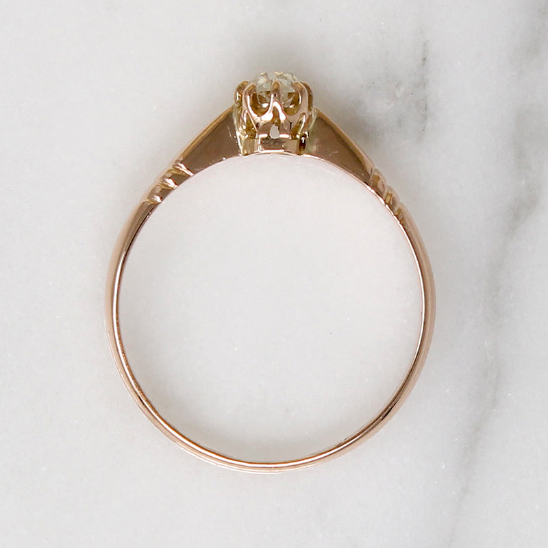 Old Mine Cushion Cut Diamond in Rosy Gold Solitaire Ring