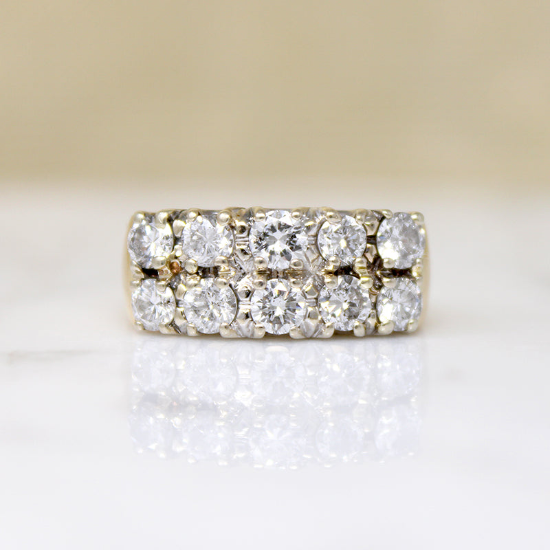 Double Row of Diamonds Bold Two-Tone Band