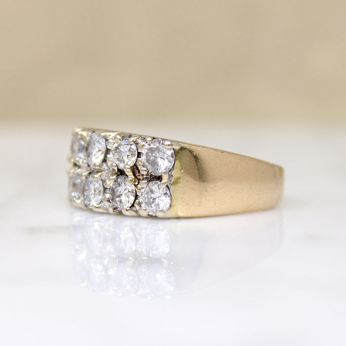 Double Row of Diamonds Bold Two-Tone Band