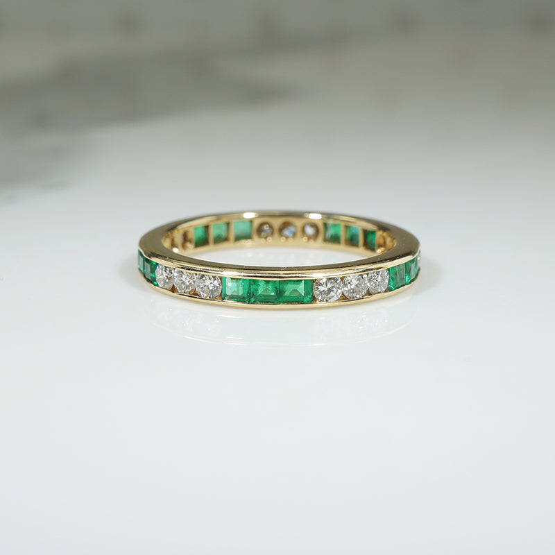 Vintage Emerald and Diamond 18k Eternity Band