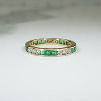 Vintage Emerald and Diamond 18k Eternity Band
