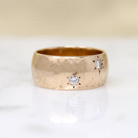 Glossy Gold Cigar Band with Three Star-Set Diamonds