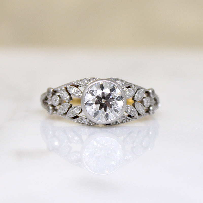 Rare Belle Époque 1.08ct Old Euro Cut Diamond Ring 
