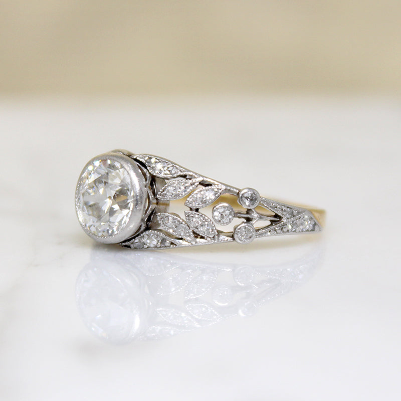 Rare Belle Époque 1.08ct Old Euro Cut Diamond Ring 