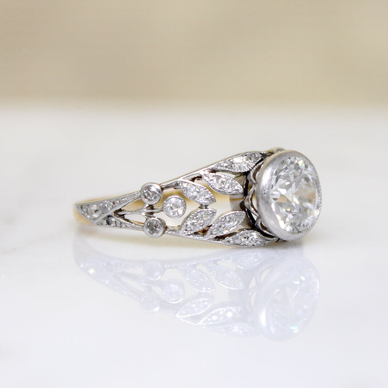 Rare Belle Époque 1.08ct Old Euro Cut Diamond Ring 