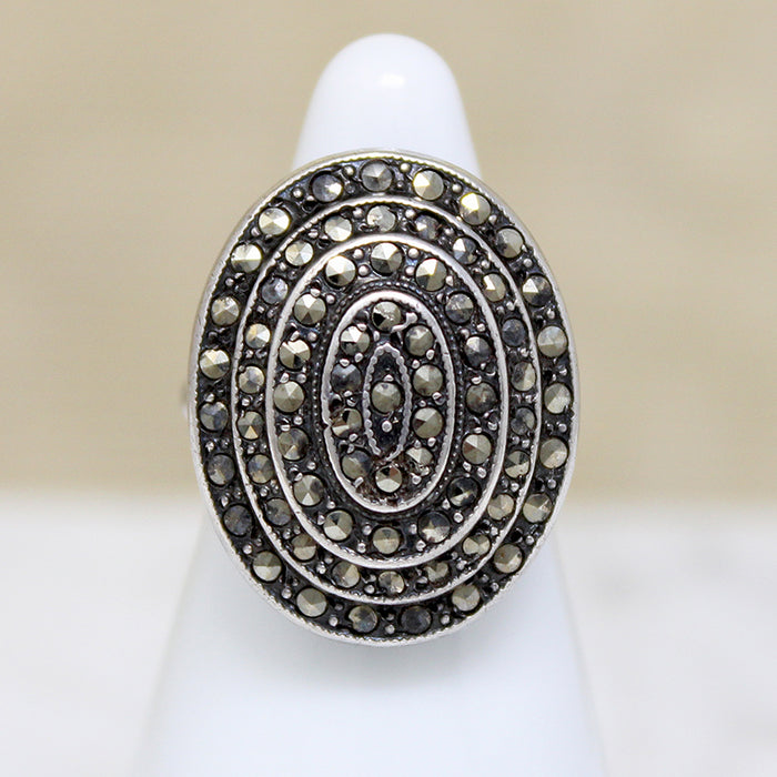 Glittering Marcasite & Sterling Silver Art Deco Ring