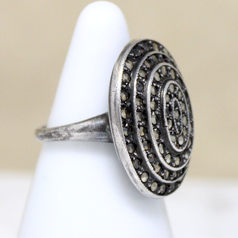 Glittering Marcasite & Sterling Silver Art Deco Ring