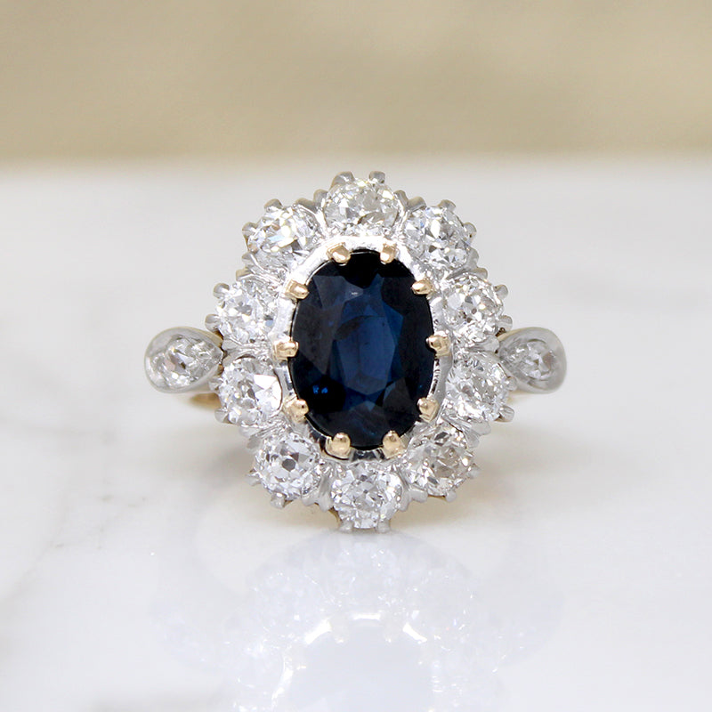 Commanding Sapphire & Diamond Halo Ring