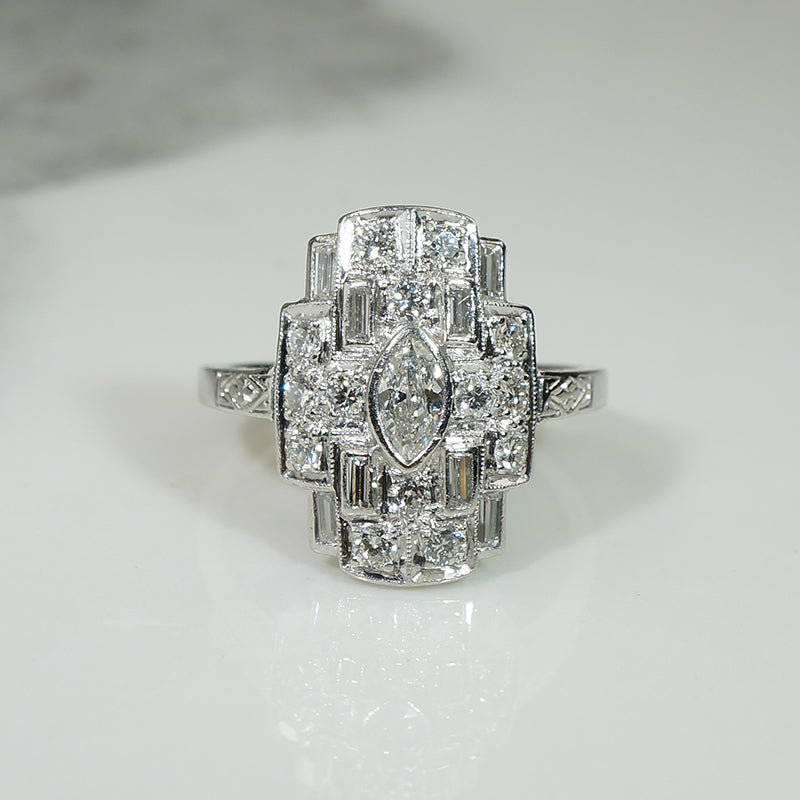 Beautiful Platinum Art Deco Diamond Ring