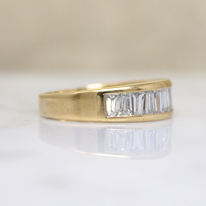 Tapered Baguette Diamonds in Heavy 18k Gold Band