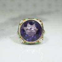 Elaborately Enameled Art Deco Amethyst Ring