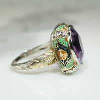 Elaborately Enameled Art Deco Amethyst Ring