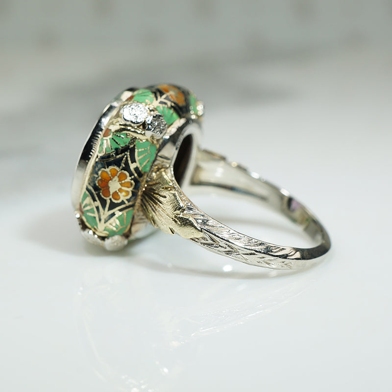 Elaborately Enameled Art Deco Amethyst Ring