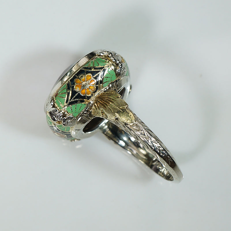 Elaborately Enameled Art Deco Amethyst Ring