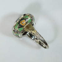Elaborately Enameled Art Deco Amethyst Ring