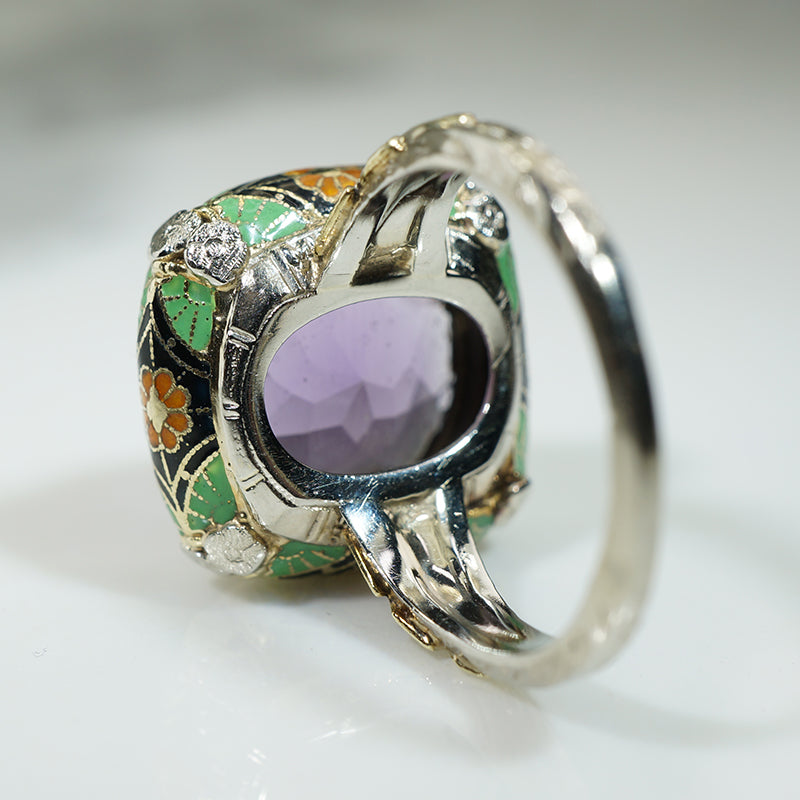 Elaborately Enameled Art Deco Amethyst Ring