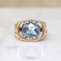 Arts & Crafts Ginko Motif Aquamarine Ring 