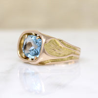 Arts & Crafts Ginko Motif Aquamarine Ring 