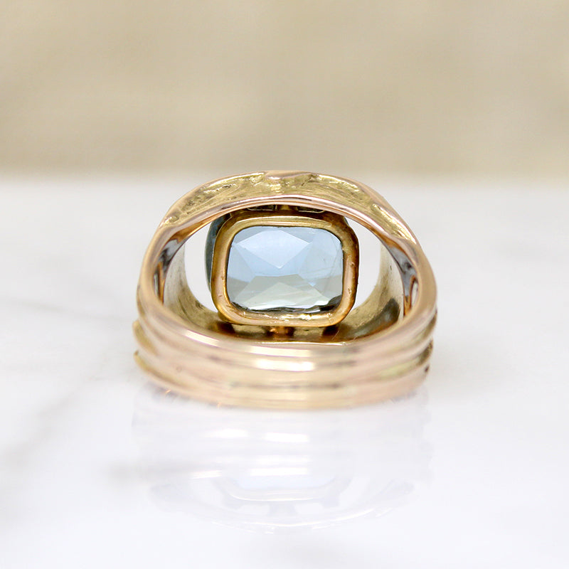 Arts & Crafts Ginko Motif Aquamarine Ring 