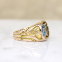 Arts & Crafts Ginko Motif Aquamarine Ring 