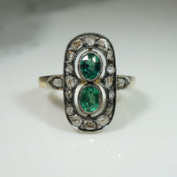 Moody Rose Cut Diamond & Green Glass Victorian Ring