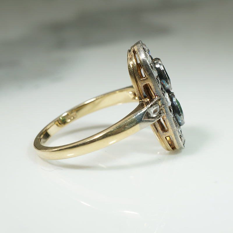 Moody Rose Cut Diamond & Green Glass Victorian Ring