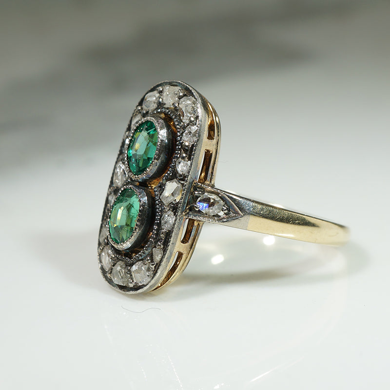 Moody Rose Cut Diamond & Green Glass Victorian Ring