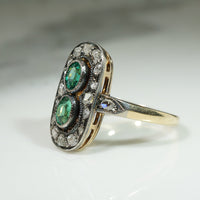 Moody Rose Cut Diamond & Green Glass Victorian Ring