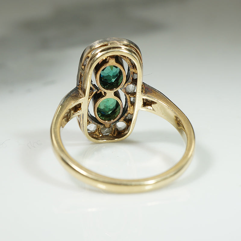 Moody Rose Cut Diamond & Green Glass Victorian Ring