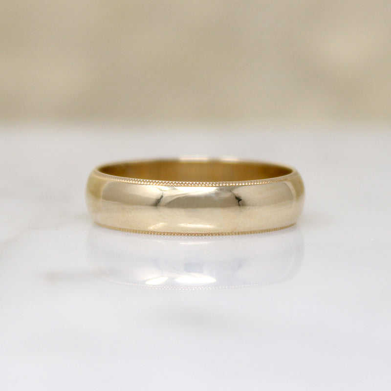 Half Round 14k Gold Band with Milgrain Size 7.5