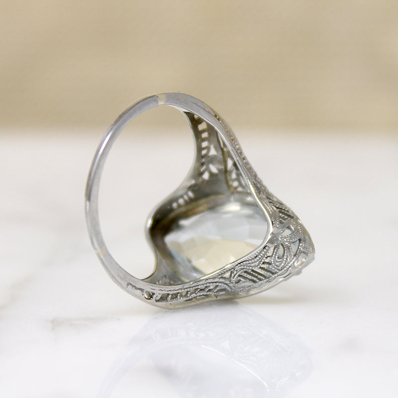 Ice Blue Aquamarine in Filigree Navette Ring