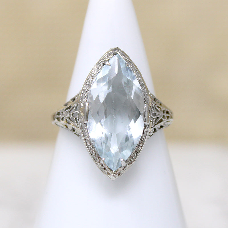 Ice Blue Aquamarine in Filigree Navette Ring