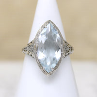 Ice Blue Aquamarine in Filigree Navette Ring