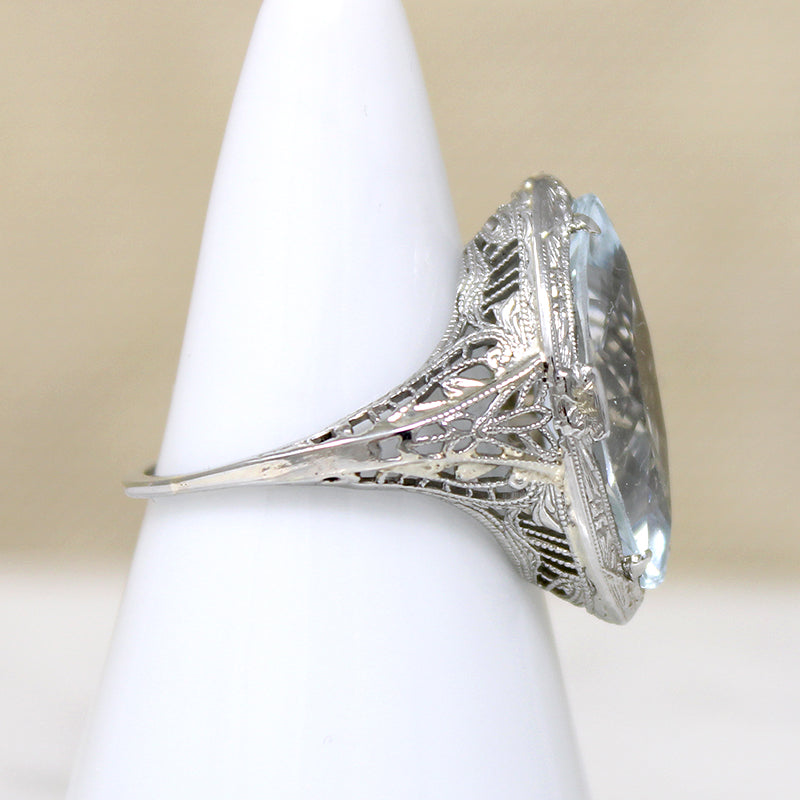 Ice Blue Aquamarine in Filigree Navette Ring