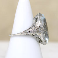 Ice Blue Aquamarine in Filigree Navette Ring