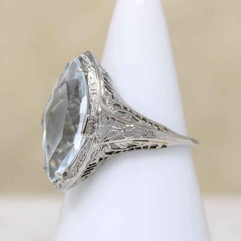 Ice Blue Aquamarine in Filigree Navette Ring