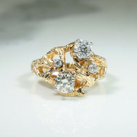 Interesting Modernist Ring with Old European Cut Diamonds