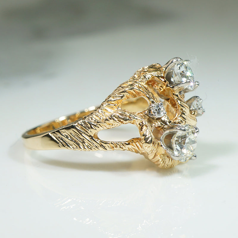 Interesting Modernist Ring with Old European Cut Diamonds